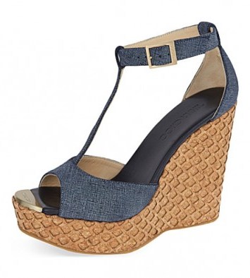 JIMMY CHOO Pela denim wedge sandals light indigo. Summer shoes | platform wedges | designer high heels - flipped