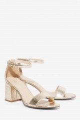 Jude Textured Heel. Gold sandals – vegan leather shoes – metallic heels – black heeled – ankle strap – occasion footwear