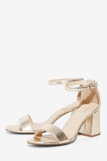 Jude Textured Heel. Gold sandals – vegan leather shoes – metallic heels – black heeled – ankle strap – occasion footwear - flipped