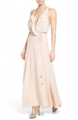 KENDALL + KYLIE Ruffle Wrap Maxi Dress in soft pink. Plunge front | summer fashion | long holiday dresses | deep V neckline | plunging necklines | ruffles