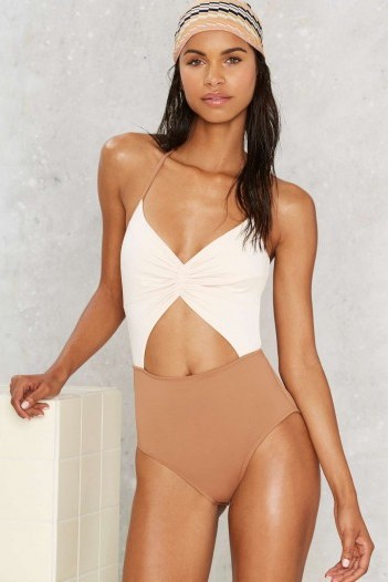 KORE Swim Flora Cutout Swimsuit brown/baby pink. Cut out swimsuits – chic swimwear – holiday accessories – poolside fashion – summer style - flipped