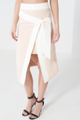 LAVISH ALICE Nude & White Contrast Stitch Sash Tie Asymmetric Mini Skirt – pale pink skirts