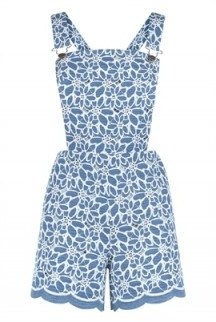 Related Lilita Playsuit. Denim playsuits | blue and white floral - flipped