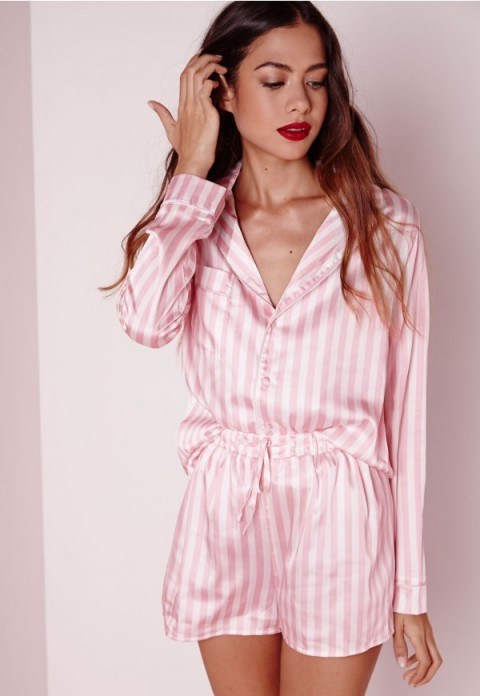 Missguided pyjamas – long night shirt striped pyjama set pink - flipped