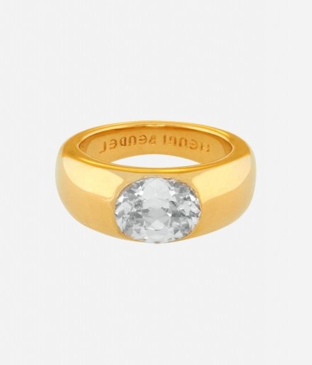 HENRI BENDEL – GOLD TONE LUXE TUBE SIGNET RING. Fashion jewelry | costume jewellery | Cubic Zirconia rings - flipped