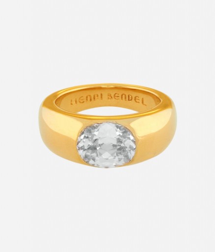 HENRI BENDEL – GOLD TONE LUXE TUBE SIGNET RING. Fashion jewelry | costume jewellery | Cubic Zirconia rings