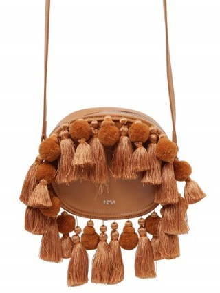 N°21 TASSELED TAN LEATHER SHOULDER BAG – designer handbags – brown luxury bags – tassels & pom poms – casual chic - flipped