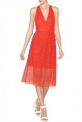 alice + olivia Noreen Deep V-Neck Dress in red. Low cut necklines | lace dresses | plunging neckline | plunge front