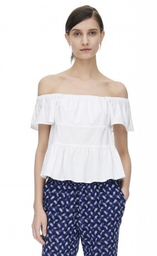 Rebecca Taylor off the shoulder poplin top. Pretty white tops | bardot style | summer fashion | casual chic blouses - flipped