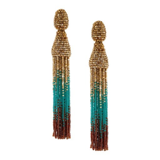 Oscar de la Renta Ombre Tassel clip-on earrings ~ statement jewellery ~ large drop earrings ~ cocktail jewelry ~ designer fashion accessories - flipped