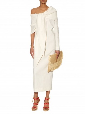 ISA ARFEN One-sleeved linen-blend dress in cream ~ luxe looks ~ luxury fashion ~ occasion dresses ~ designer clothing ~ chic style - flipped