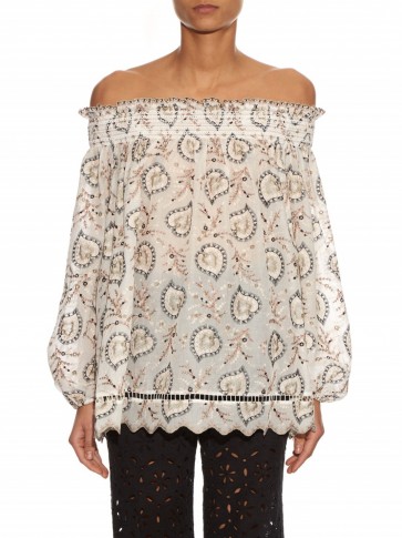 ZIMMERMANN Pavilion off-the-shoulder cotton-voile top ~ luxe ~ paisley ~ luxury ~ printed tops ~ prints ~ summer ~ holiday ~ fashion ~ designer