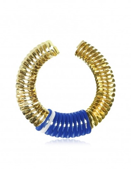 PLUMA Gold, Blue and White Fishbone Necklace ~ statement jewellery ~ bold necklaces ~ choker style jewelry - flipped