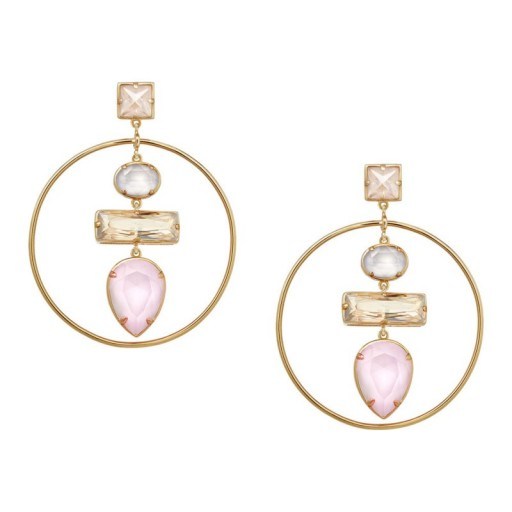 Cadenzza Powder Pink hoop earrings ~ large pink quartz & crystal earrings ~ statement jewellery ~ occasion jewelry - flipped