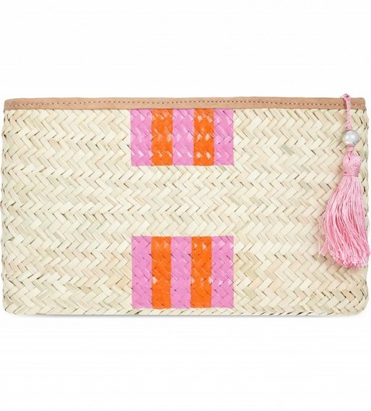 RAE FEATHER Palm straw clutch pink/orange ~ poolside chic ~ beach accessories ~ holiday handbags ~ summer bags & accessories - flipped