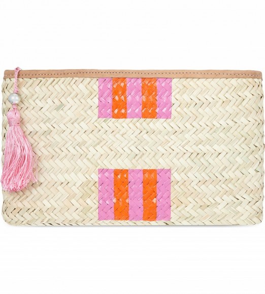RAE FEATHER Palm straw clutch pink/orange ~ poolside chic ~ beach accessories ~ holiday handbags ~ summer bags & accessories