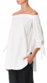 tibi satin poplin off the shoulder tunic ~ white summer tunics ~ boho fashion ~ feminine bardot tops