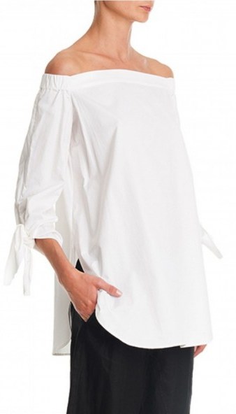 tibi satin poplin off the shoulder tunic ~ white summer tunics ~ boho fashion ~ feminine bardot tops - flipped