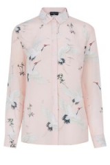 WAREHOUSE SILK BIRD PRINT BLOUSE – pale pink blouses – birds