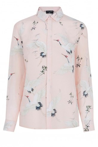 WAREHOUSE SILK BIRD PRINT BLOUSE – pale pink blouses – birds - flipped
