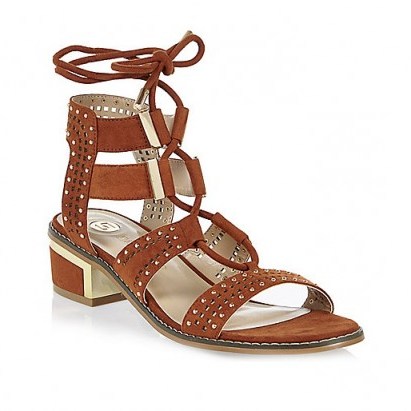 River Island Tan block heel sandals. Summer shoes – ankle ties – holiday footwear - flipped
