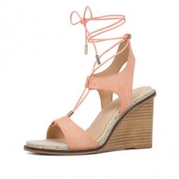 ALDO Terisa light pink wedge sandal. Summer wedges | high heels | ankle ties | multi-strap ankle wrap | sandals - flipped