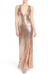 TFNC – Tallulah Sequin Sleeveless Gown in pink. Long evening gowns | plunge front occasion dresses | deep V neckline