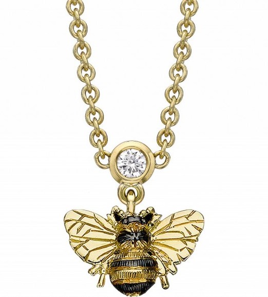 THEO FENNELL Bee 18ct yellow-gold and diamond drop necklace. Insect pendants | bees | necklaces | jewellery - flipped