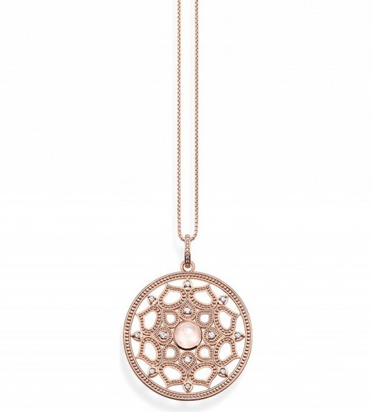 THOMAS SABO Purity of lotos 18ct rose gold-plated necklace. Round pendants | disc shape jewellery | rose quartz necklaces - flipped