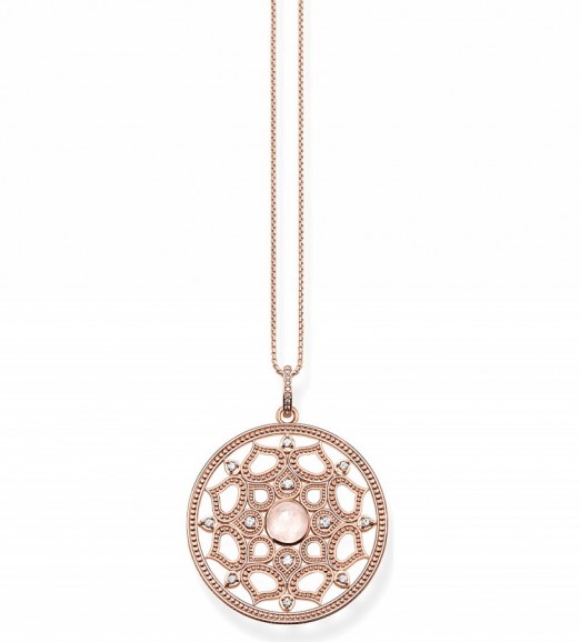 THOMAS SABO Purity of lotos 18ct rose gold-plated necklace. Round pendants | disc shape jewellery | rose quartz necklaces