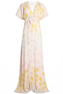 Mara Hoffman Tie Front Maxi Dress. Plunge front | long dresses | deep V neckline | plunging necklines | star prints - flipped