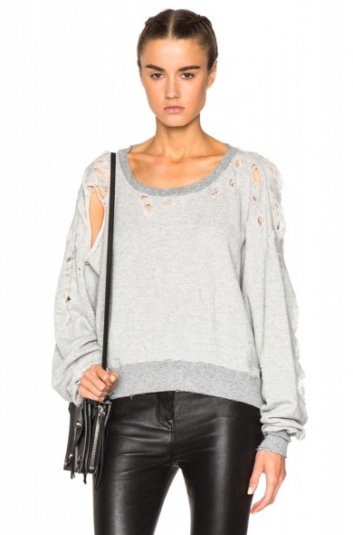 UNRAVEL DESTROYED OVERSIZE CREWNECK SWEATER in heather grey. Casual | ripped tops | fashion - flipped