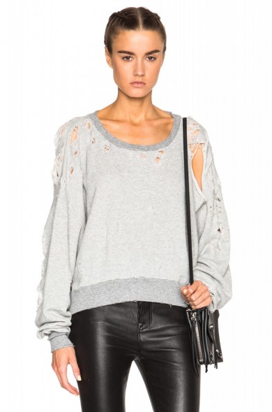 UNRAVEL DESTROYED OVERSIZE CREWNECK SWEATER in heather grey. Casual | ripped tops | fashion