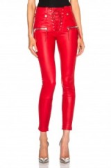 UNRAVEL LACE FRONT LEATHER SKINNY PANTS in red. Fashion | trousers | zips