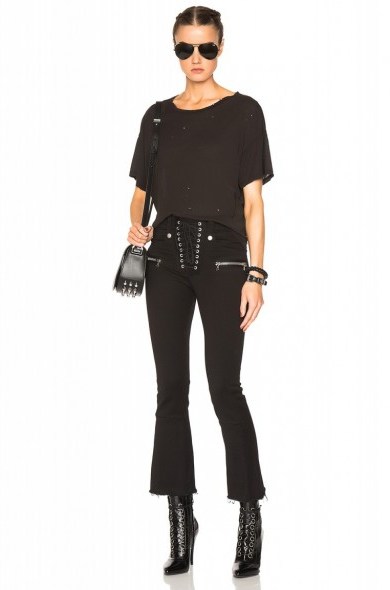 UNRAVEL LACE UP FLARE CROP in black. Trousers | casual | fashion | frayed hem pants - flipped