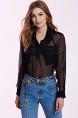 Vintage Chanel Mirabelle Silk Blouse. Sheer black blouses – see through designer shirts – 1990s clothing – 90s chic fashion