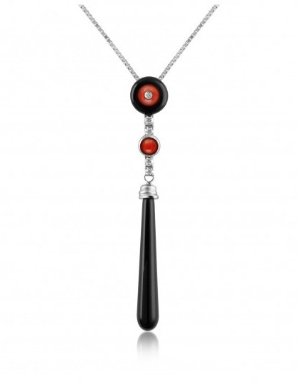 DEL GATTO Diamond and Onyx Drop Pendant Necklace red coral ~ long pendants ~ designer necklaces ~ luxury accessories ~ jewellery - flipped