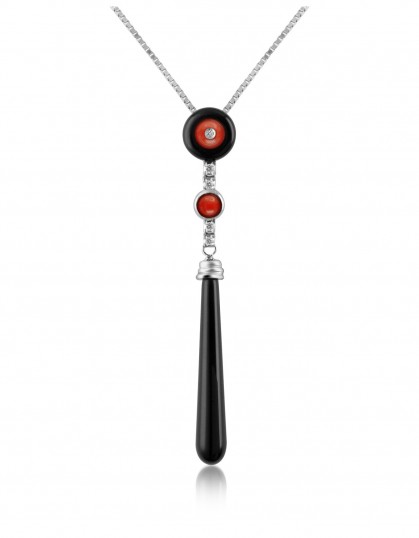 DEL GATTO Diamond and Onyx Drop Pendant Necklace red coral ~ long pendants ~ designer necklaces ~ luxury accessories ~ jewellery
