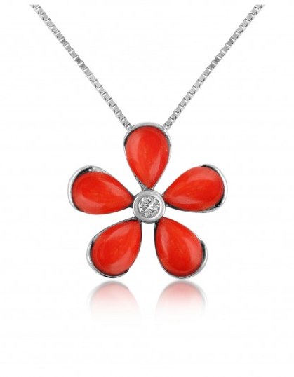 DEL GATTO Diamond Gemstone Flower 18K Gold Pendant Necklace ~ jewellery ~ floral necklaces ~ red pendants ~ diamonds ~ designer accessories - flipped