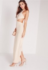 Missguided embellished neck cut out maxi dress nude ~ pale pink evening dresses ~ long gowns ~ occasion fashion ~ party wear