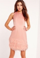 Missguided feather trim bodycon dress pink – party dresses – chic style evening wear – occasion fashion