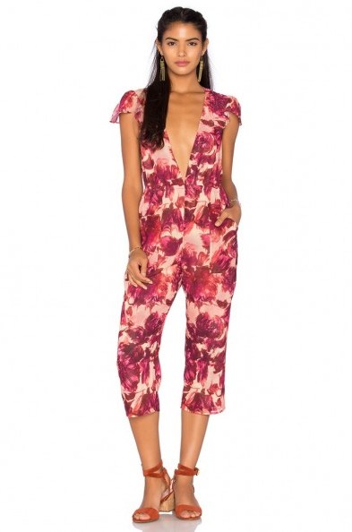 FOR LOVE & LEMONS – SWEET JANE JUMPSUIT in rosey floral. Plunge front jumpsuits | summer fashion | holiday clothing | deep V neckline - flipped