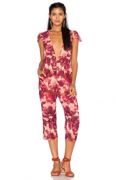 FOR LOVE & LEMONS – SWEET JANE JUMPSUIT in rosey floral. Plunge front jumpsuits | summer fashion | holiday clothing | deep V neckline