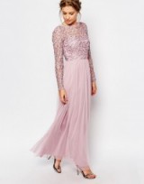 Frock and Frill Embellished Lace Overlay Maxi Dress blush pink. Long occasion dresses – evening gowns – party fashion