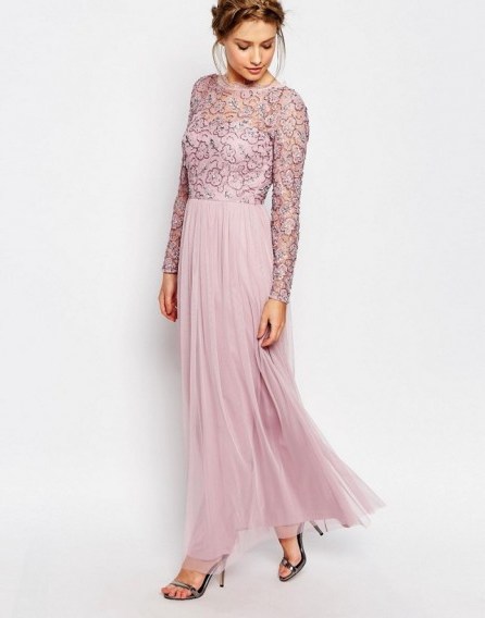 Frock and Frill Embellished Lace Overlay Maxi Dress blush pink. Long occasion dresses – evening gowns – party fashion - flipped