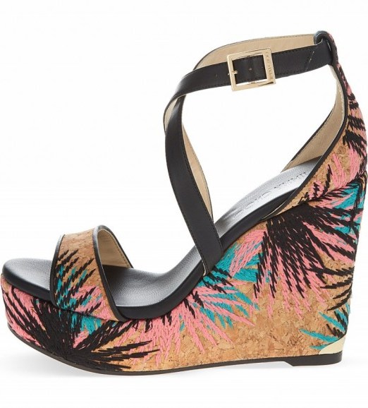 JIMMY CHOO Portia 120 leather wedge sandals. High heels | designer footwear | summer shoes | printed wedges | wedge heel - flipped