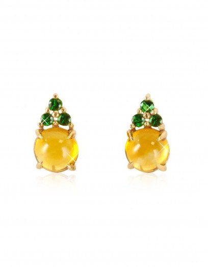 MIA & BEVERLY Citrine Quartz and Green Sapphires 18K Rose Gold Earrings ~ yellow & green stone earrings ~ chic style jewellery ~ fine jewelry - flipped