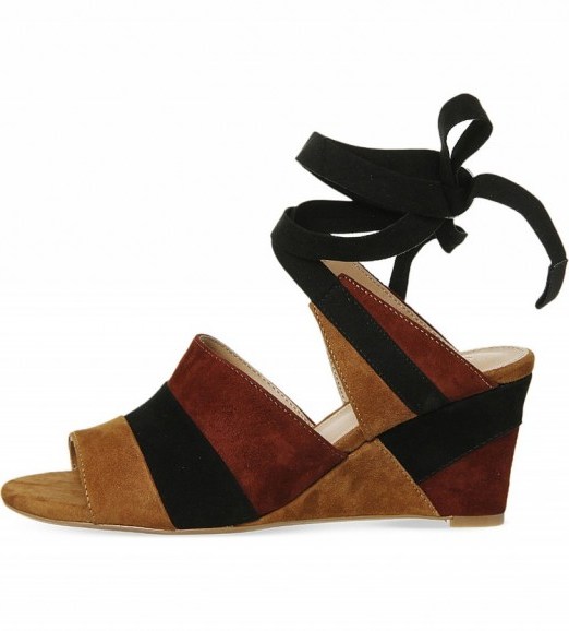 OFFICE Macaroon panelled suede wedges. Wedge sandals | summer shoes | holiday accessories | ankle ties | brown tones - flipped