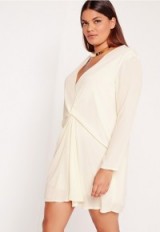 Missguided plus size knot oversized dress cream – going out dresses – chic style evening wear – party dresses