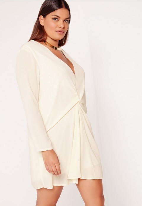 Missguided plus size knot oversized dress cream – going out dresses – chic style evening wear – party dresses - flipped